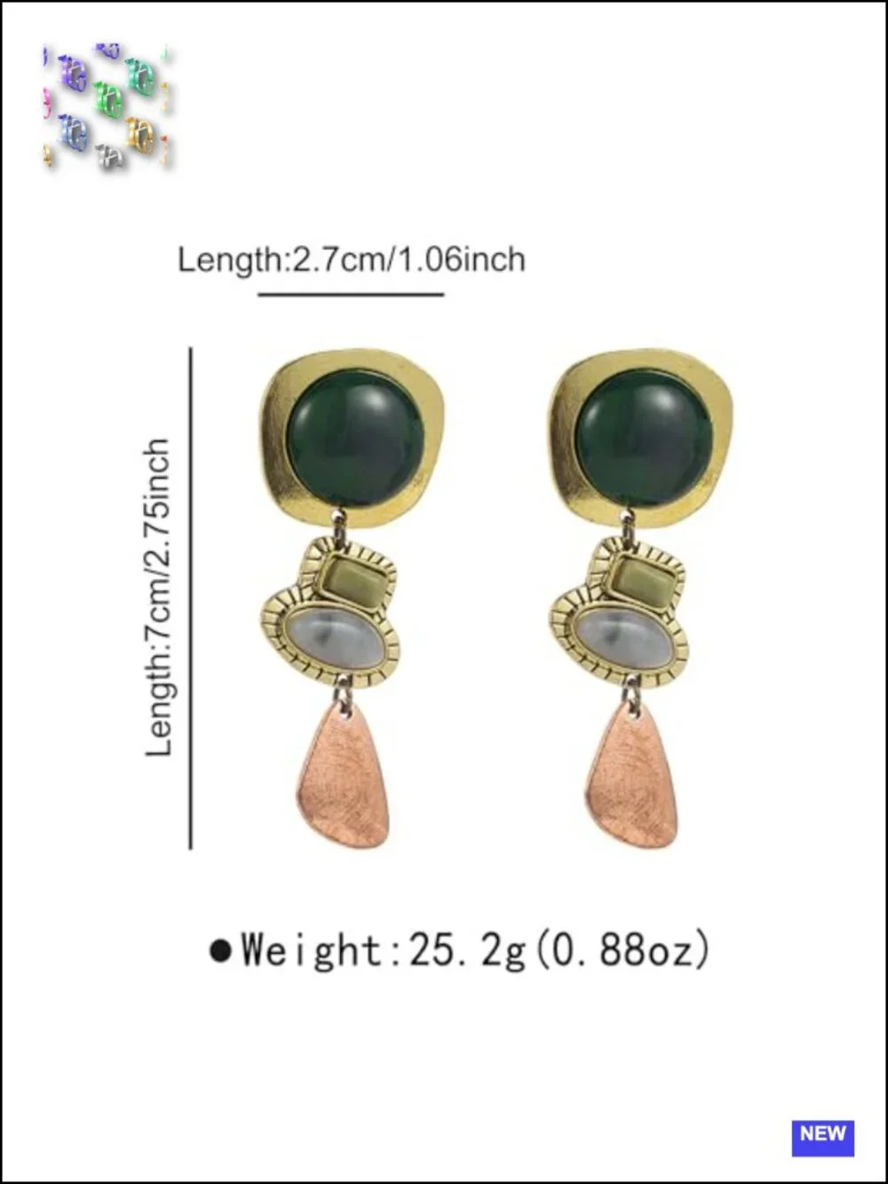 Vintage Boho Statement Dangle Earrings Antique Gold Bronze Resin Geometric Drop